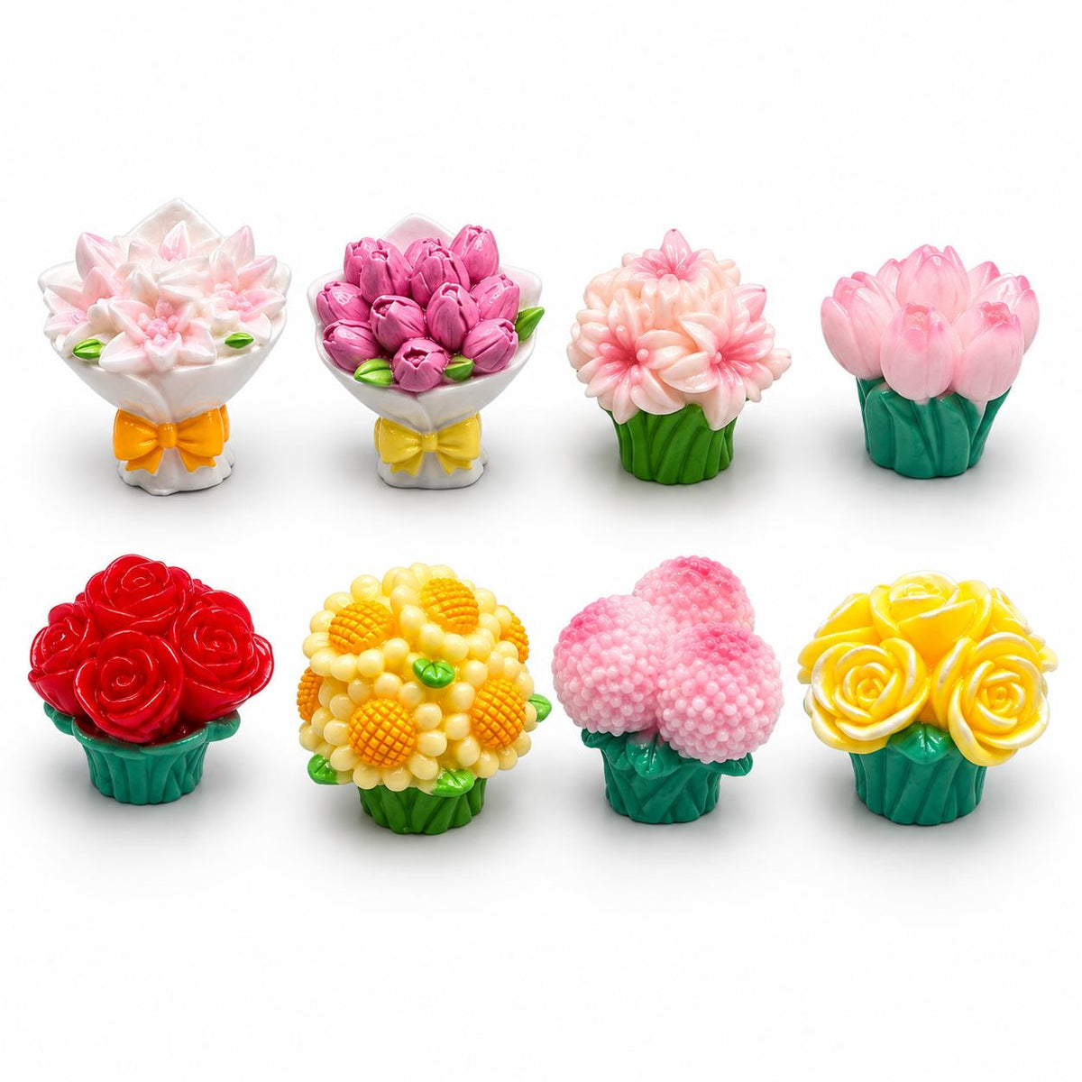 FANJUN-AMTECH 8-Piece 3D Shapes Miniature Flower Bouquet Models Set, Home Decor Statues & Figurines