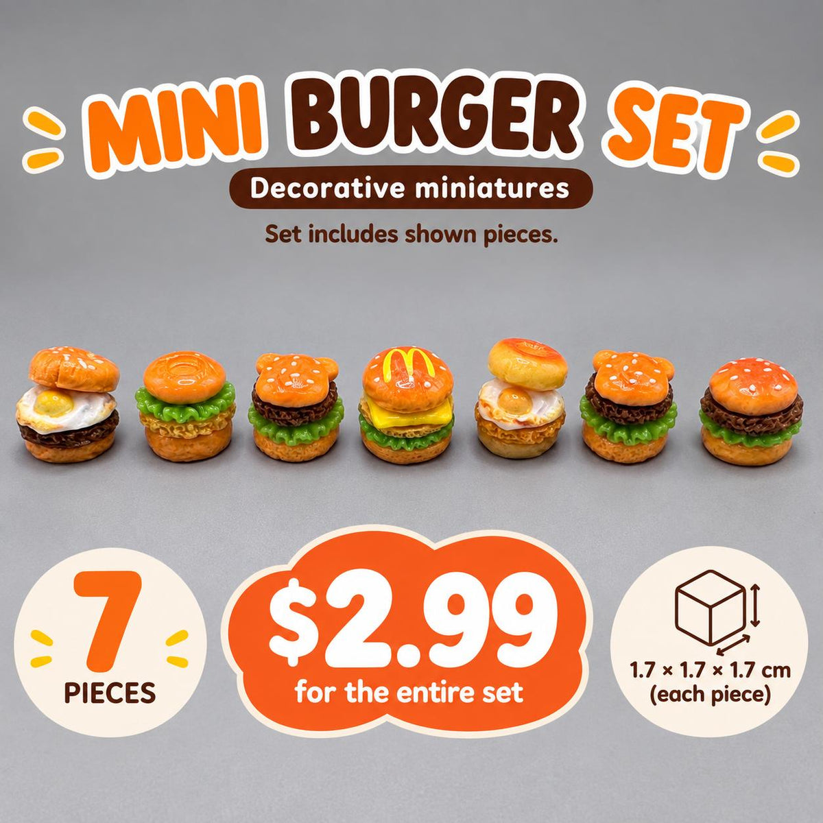 FANJUN-AMTECH Miniature Hamburger Models Set - 7 Pieces