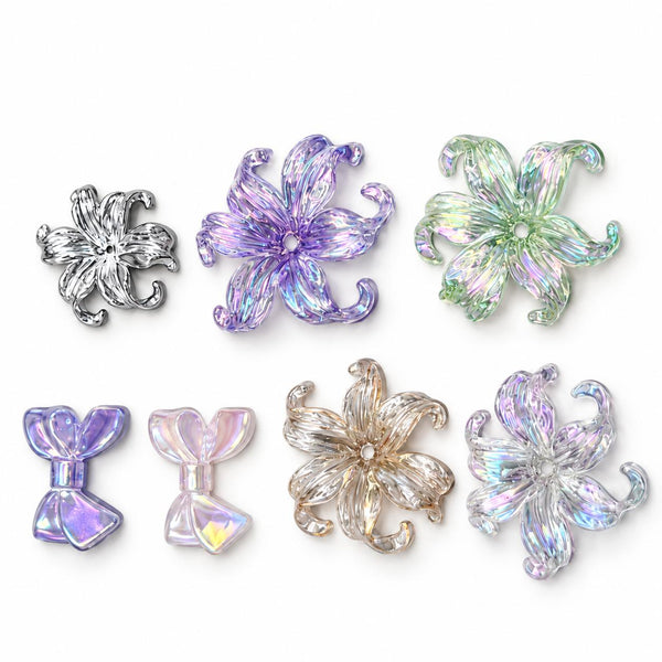 FANJUN-AMTECH Miniature Flowers and Bows Decorative Accessories Set - 7 Pieces