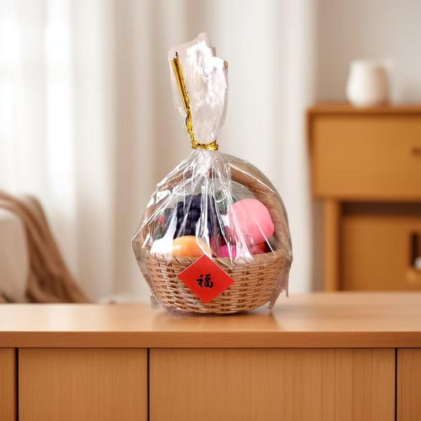 FANJUN-AMTECH Miniature Wrapped Fruit Gift Basket for Dollhouse Display - 1 Piece, Non-Edible
