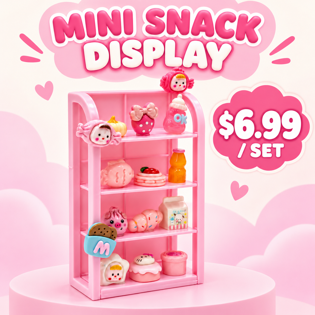 FANJUN-AMTECH Miniature Pink Snack Display Set