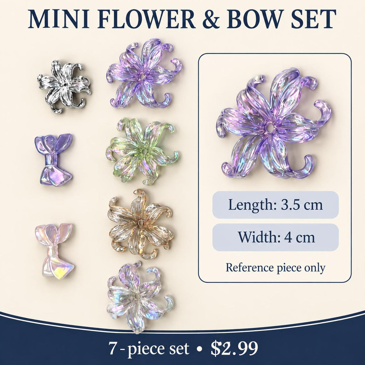 FANJUN-AMTECH Miniature Flowers and Bows Decorative Accessories Set - 7 Pieces