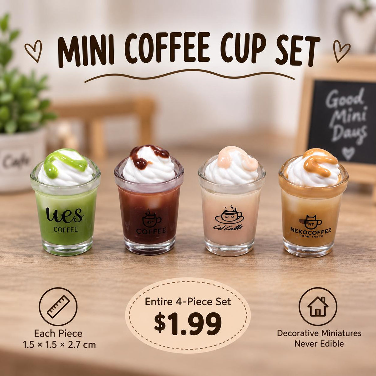 FANJUN-AMTECH Miniature Coffee Cup Models Set - 4 Pieces