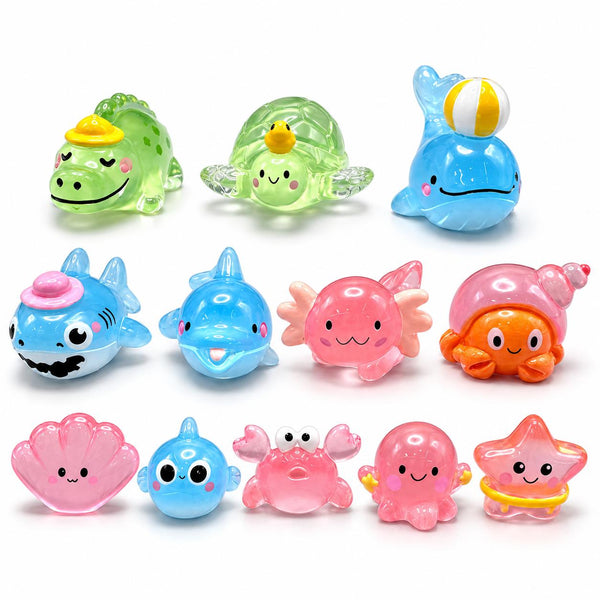 FANJUN-AMTECH 12-Piece Miniature Sea Animal 3D Shapes Model Set - Home Decor Ornaments, Shelf Display Props