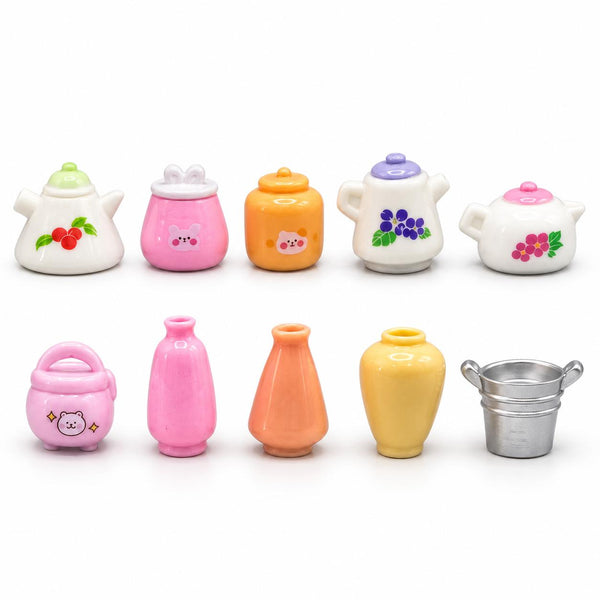 FANJUN-AMTECH 10-Piece Miniature Decorative Pots and Bottles Set, Home Decor Ornaments for Shelf Display, Photo Props