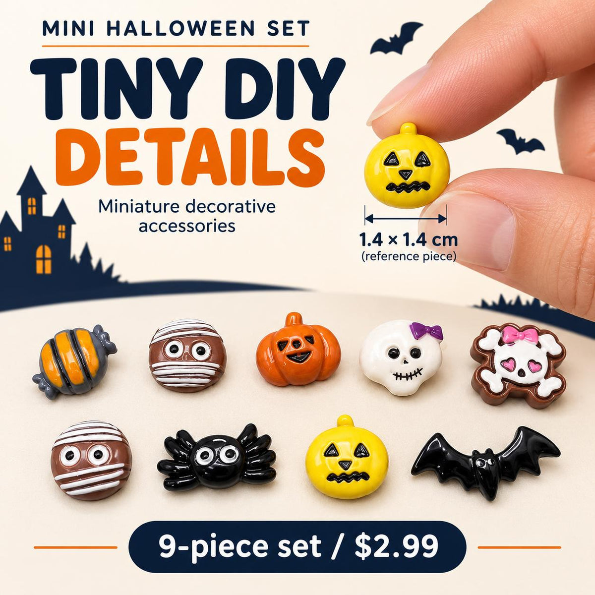 FANJUN-AMTECH Miniature Halloween Decorative Accessories Set - 9 Pieces
