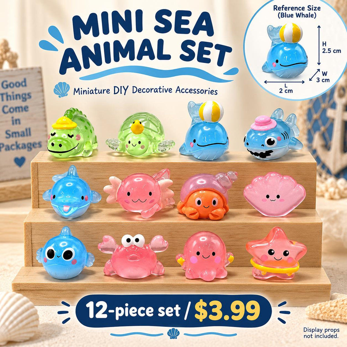 FANJUN-AMTECH 12-Piece Miniature Sea Animal 3D Shapes Model Set - Home Decor Ornaments, Shelf Display Props