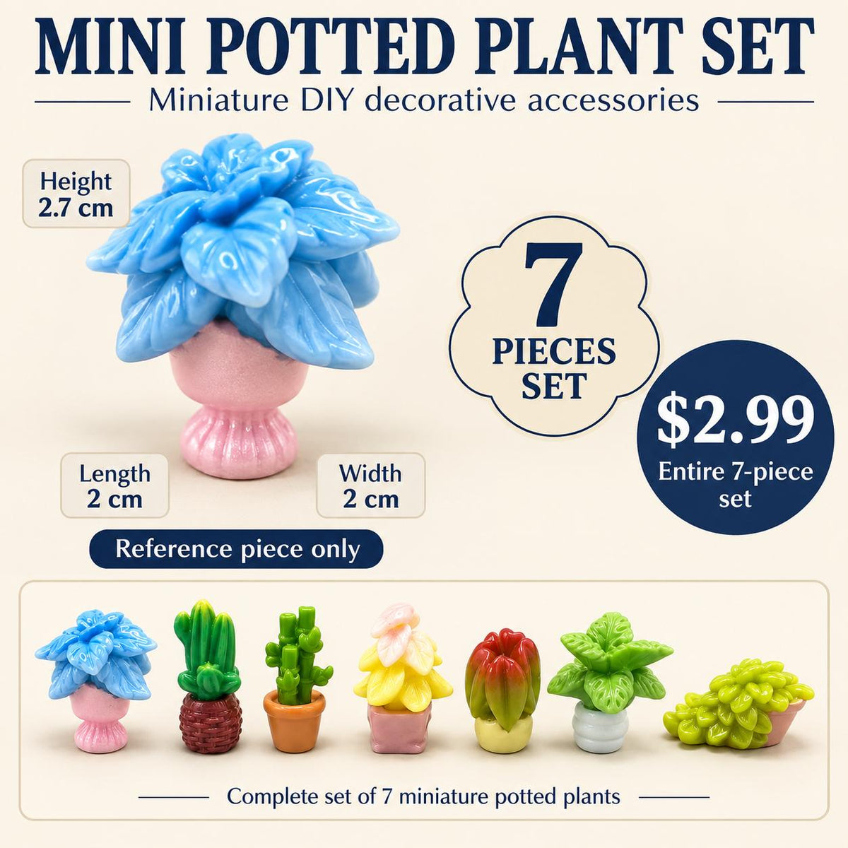 FANJUN-AMTECH Miniature Potted Plant Models Set - 7 Pieces