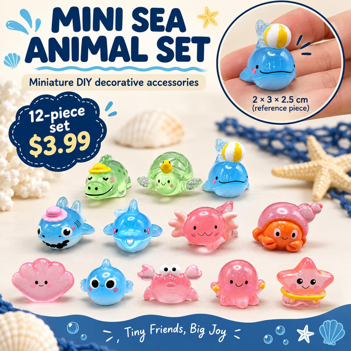 FANJUN-AMTECH 12-Piece Miniature Sea Animal 3D Shapes Model Set - Home Decor Ornaments, Shelf Display Props