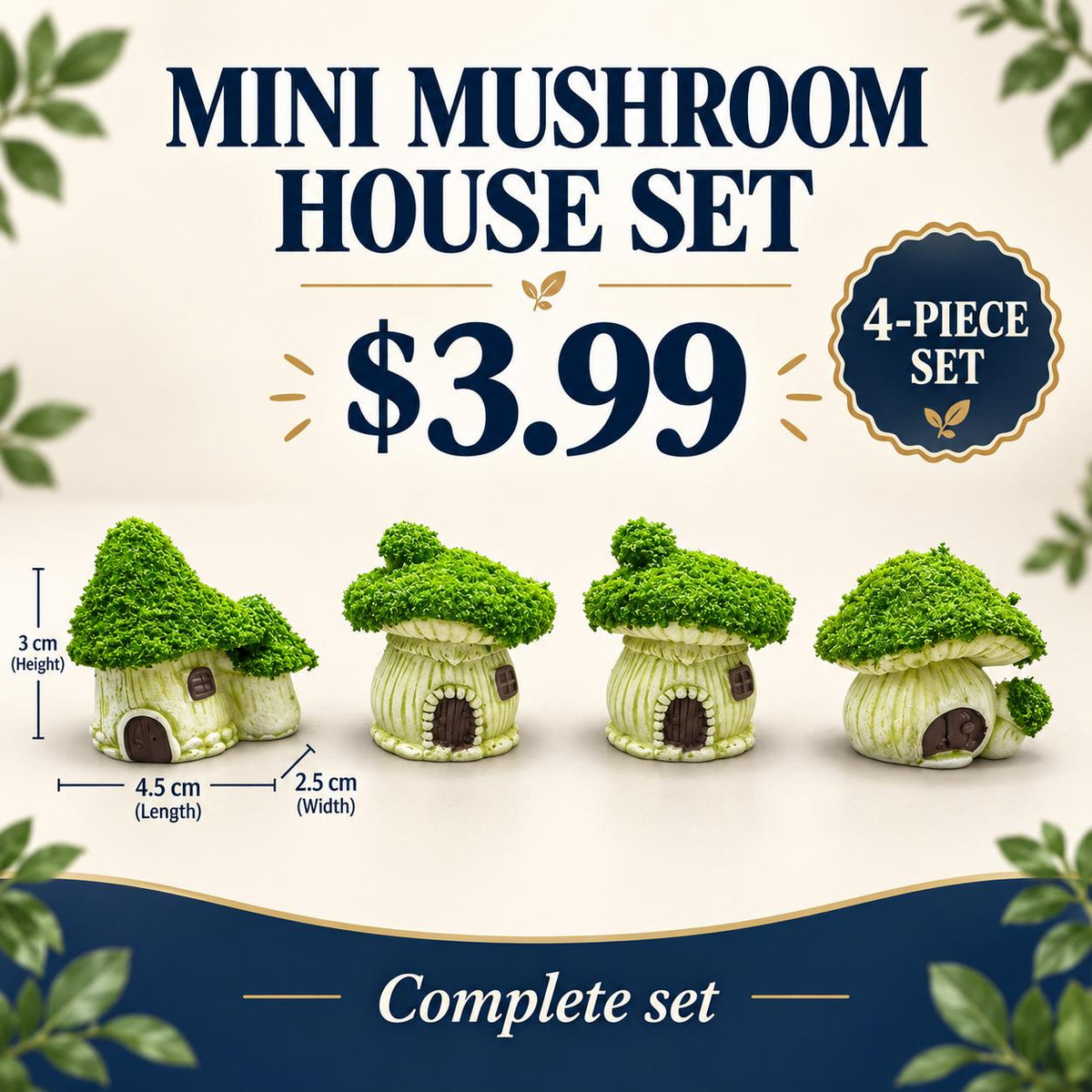 FANJUN-AMTECH Miniature Mushroom House Models Set - 4 Pieces