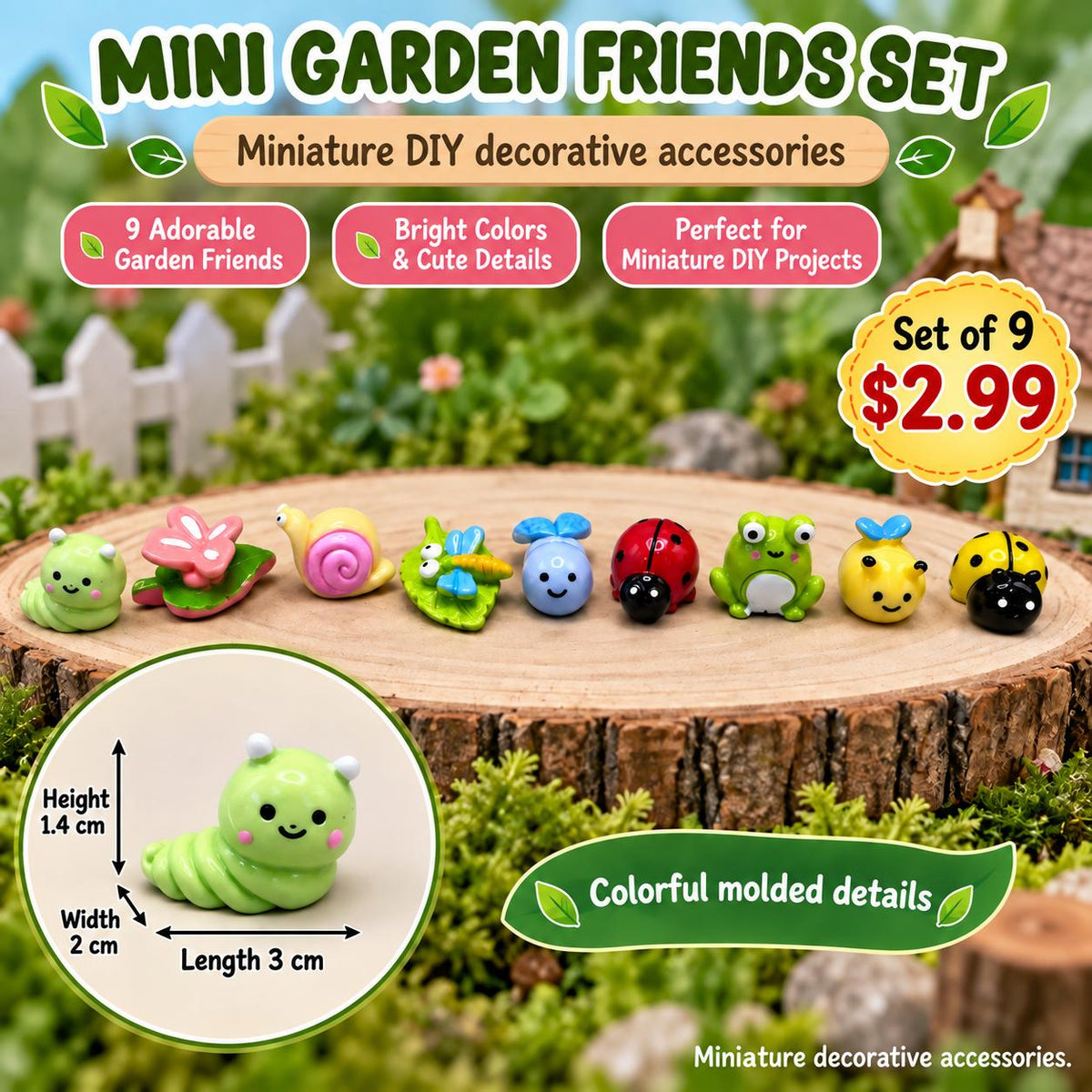 FANJUN-AMTECH 9-Piece 3D Shapes Miniature Garden Companion Figurine Set, Home Decor Statue for Indoor Outdoor Small Garden Accents
