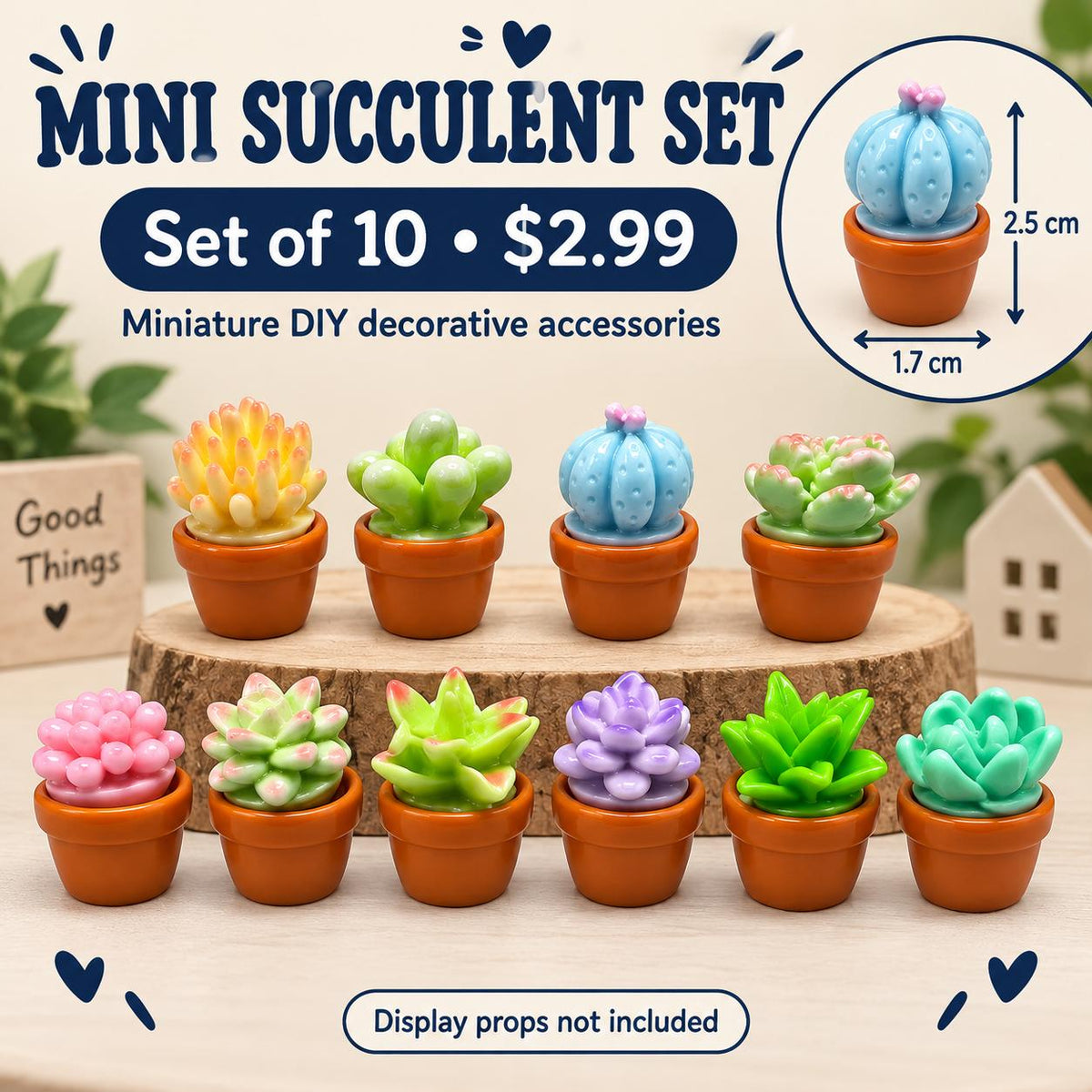 FANJUN-AMTECH Miniature Succulent Plant Models Set - 10 Pieces