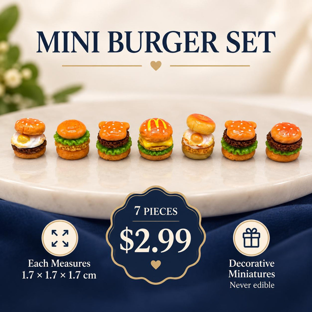 FANJUN-AMTECH Miniature Hamburger Models Set - 7 Pieces