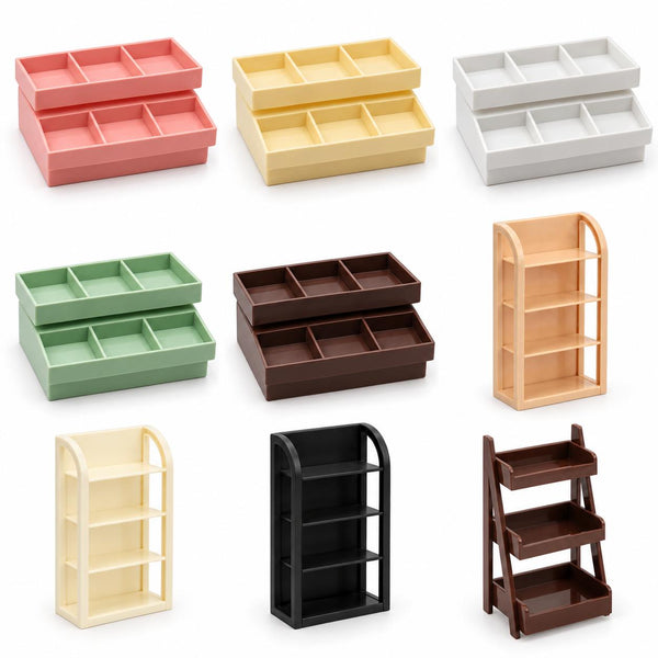 FANJUN-AMTECH Miniature Dollhouse Display Shelf or Counter Tray, DIY Cafe Scene Furniture, Choose 1 Style