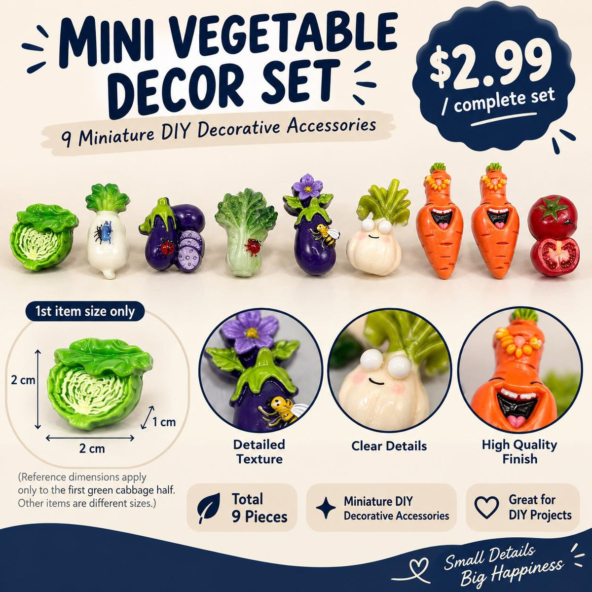 FANJUN-AMTECH Miniature Vegetable Models Set - 9 Pieces