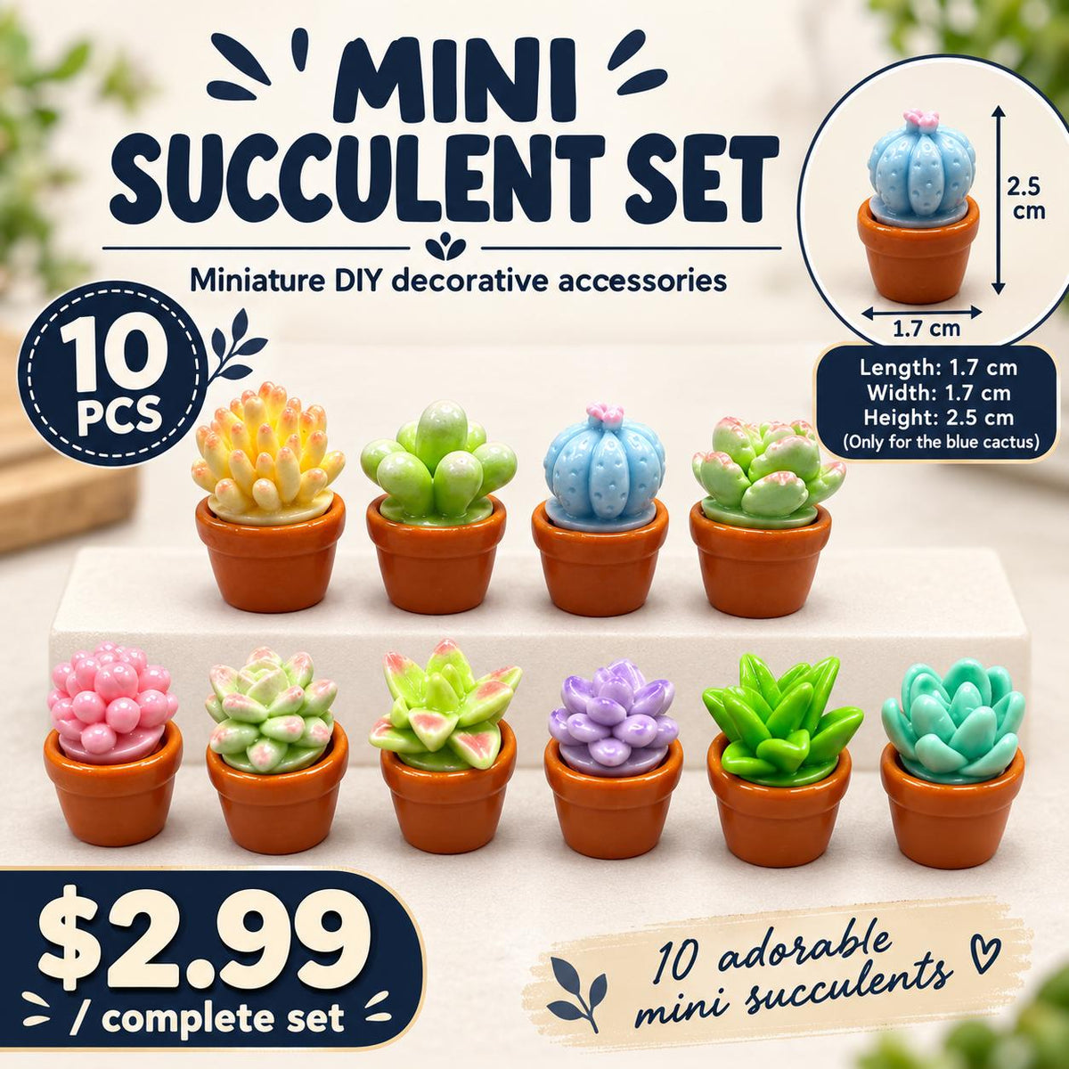 FANJUN-AMTECH Miniature Succulent Plant Models Set - 10 Pieces