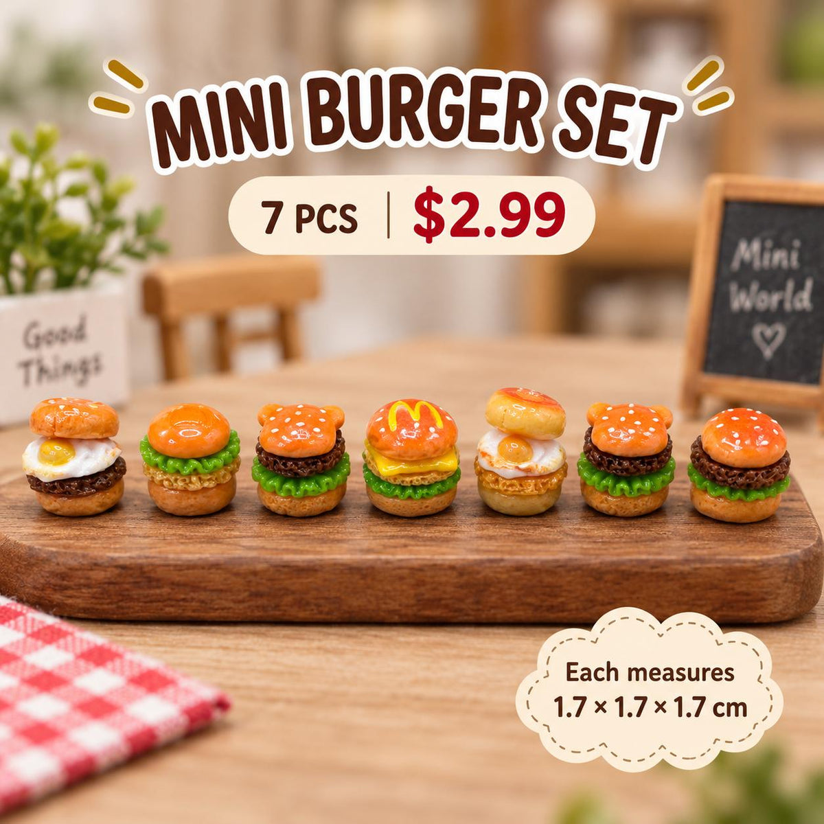 FANJUN-AMTECH Miniature Hamburger Models Set - 7 Pieces