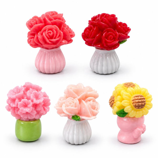 FANJUN-AMTECH 5-Piece 3D Shapes Miniature Vase and Flower Models Set - Home Decor Statues & Figurines for Home Supplies