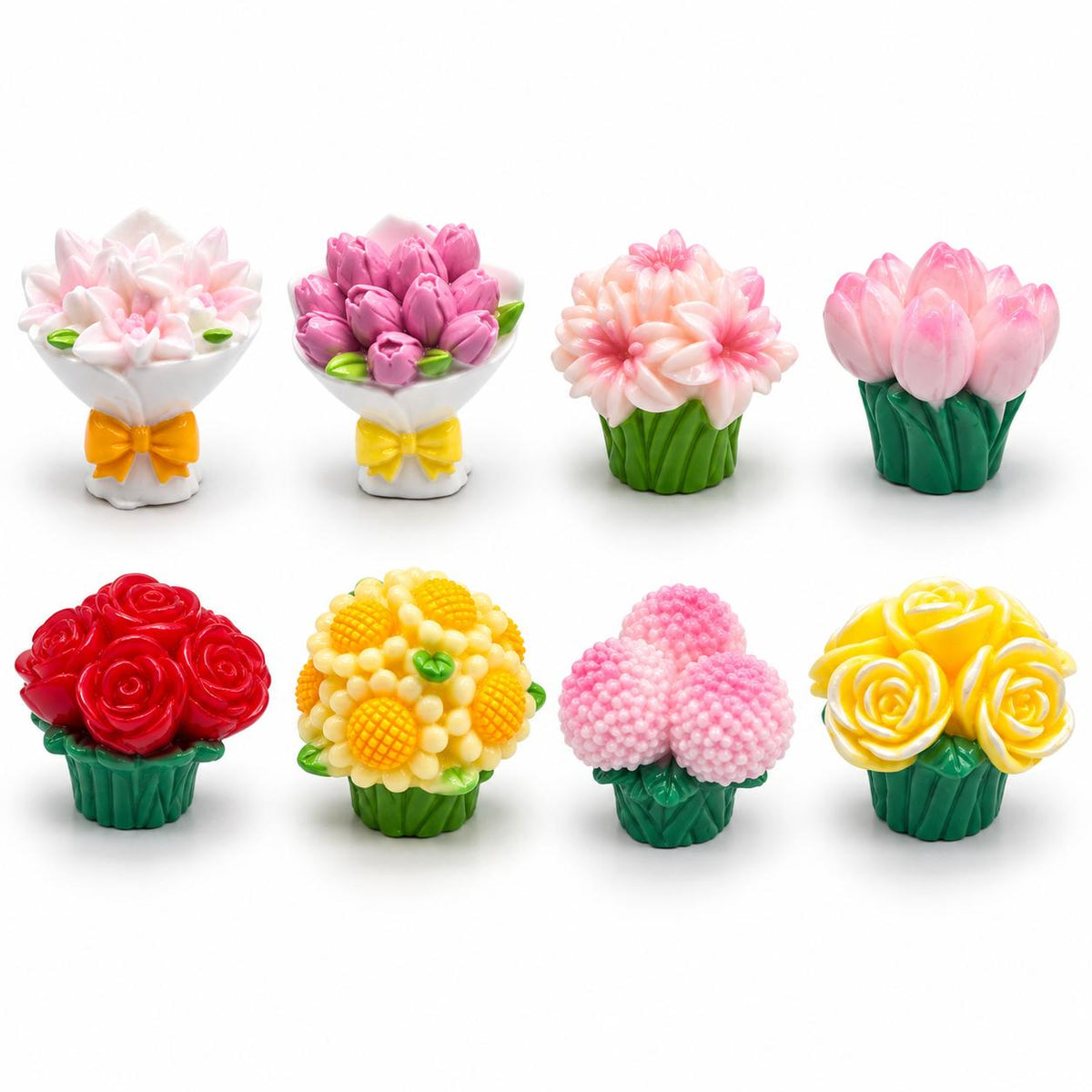 FANJUN-AMTECH 8-Piece 3D Shapes Miniature Flower Bouquet Models Set, Home Decor Statues & Figurines