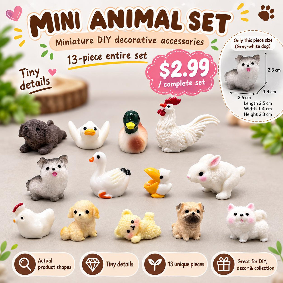 FANJUN-AMTECH Miniature Animal Models Set - 13 Pieces