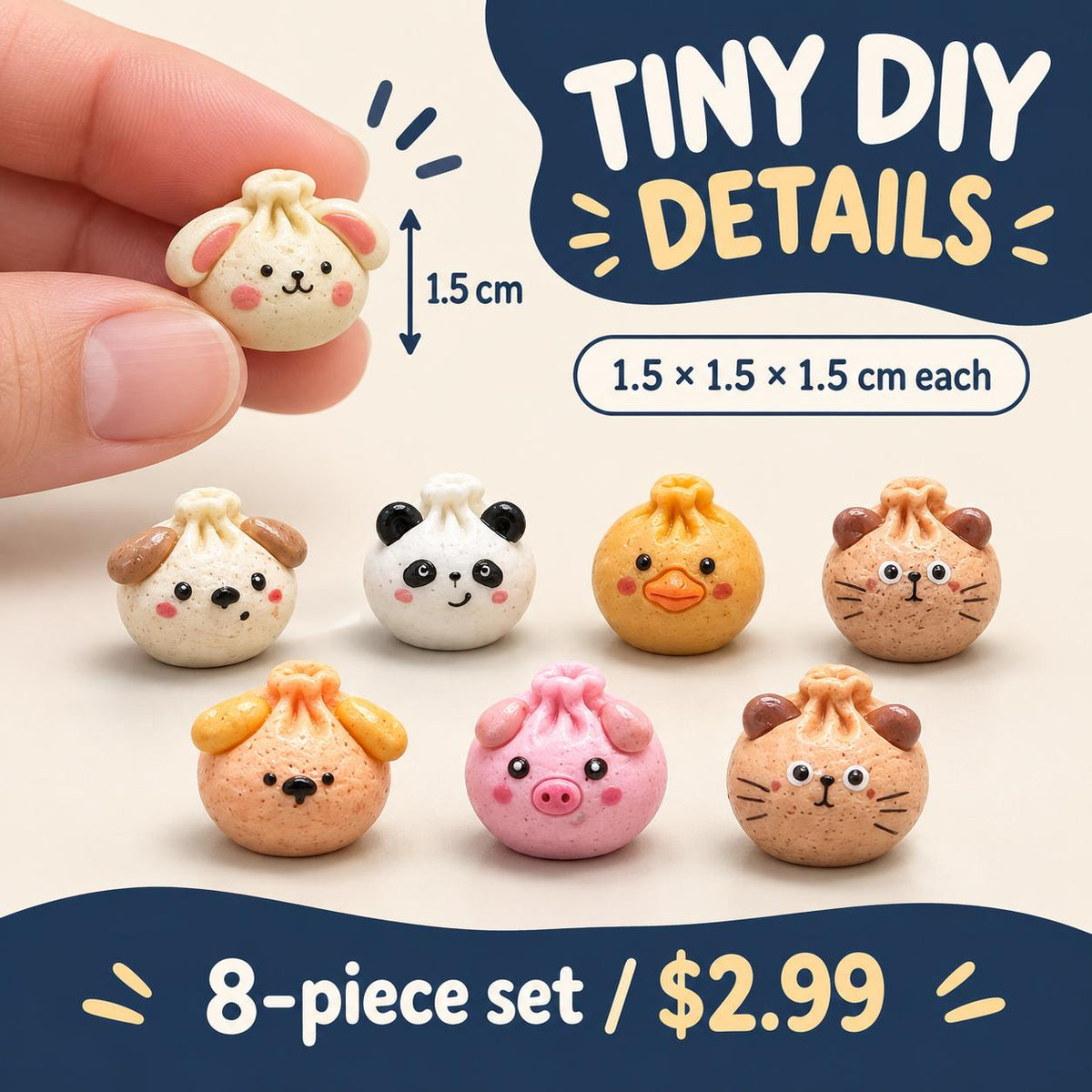 FANJUN-AMTECH Miniature Animal Bun Models Set - 8 Pieces