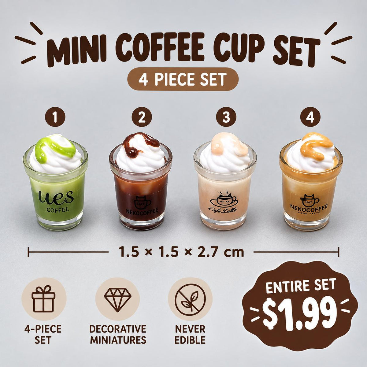 FANJUN-AMTECH Miniature Coffee Cup Models Set - 4 Pieces