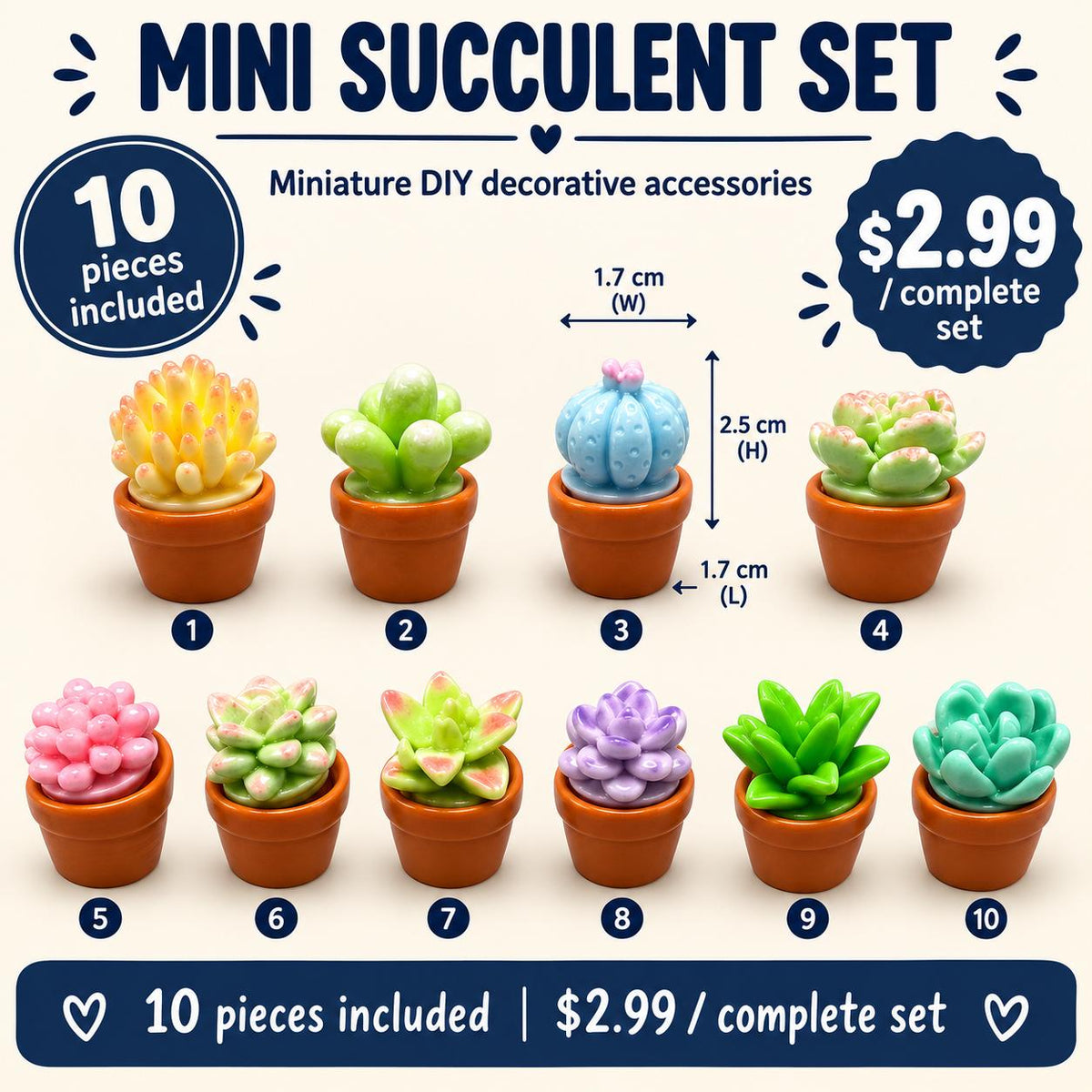 FANJUN-AMTECH Miniature Succulent Plant Models Set - 10 Pieces