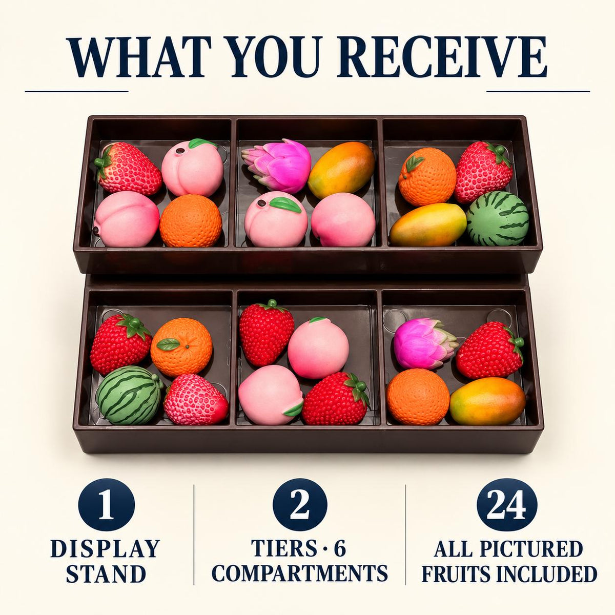 FANJUN-AMTECH Miniature Fruit Display Stand and 24 Fruit Models Set