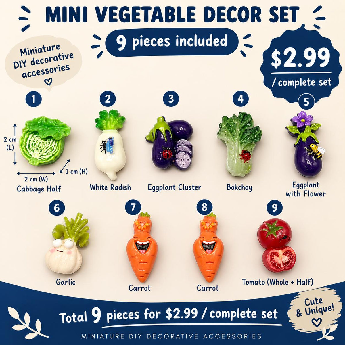 FANJUN-AMTECH Miniature Vegetable Models Set - 9 Pieces