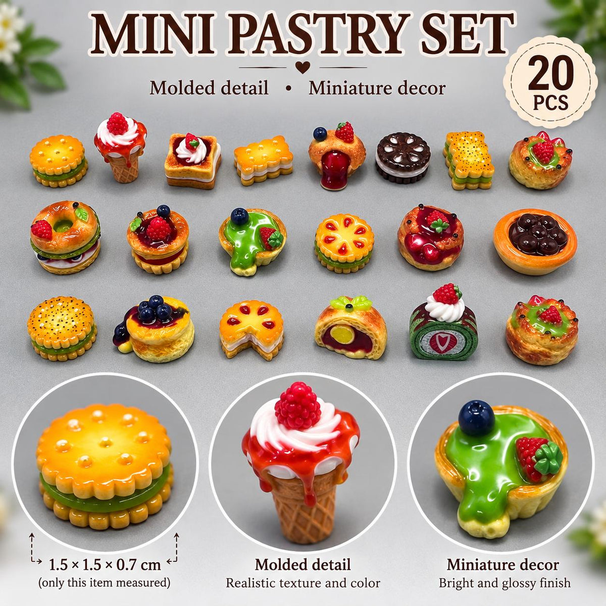 FANJUN-AMTECH Miniature Dessert Models Set - 20 Pieces