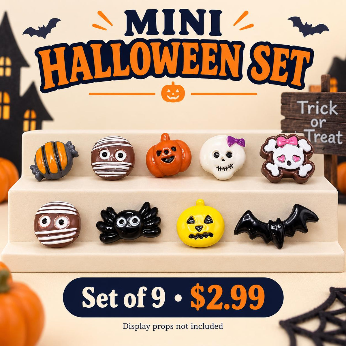FANJUN-AMTECH Miniature Halloween Decorative Accessories Set - 9 Pieces