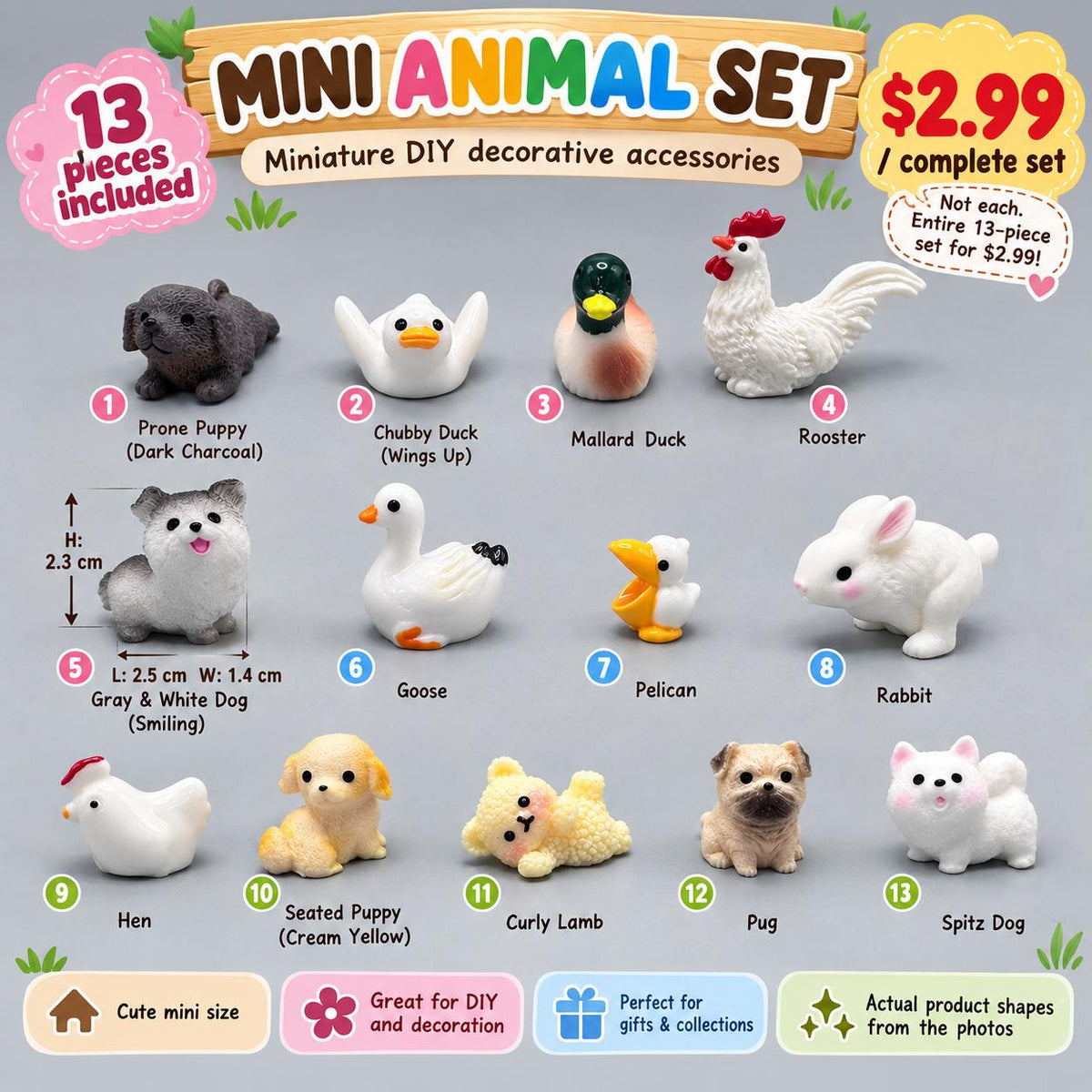 FANJUN-AMTECH Miniature Animal Models Set - 13 Pieces