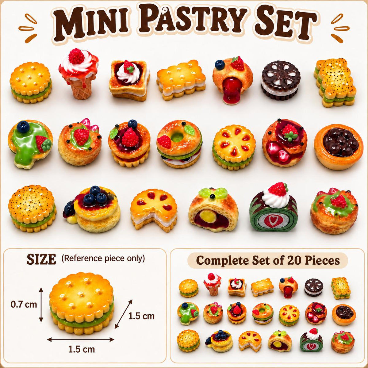 FANJUN-AMTECH Miniature Dessert Models Set - 20 Pieces
