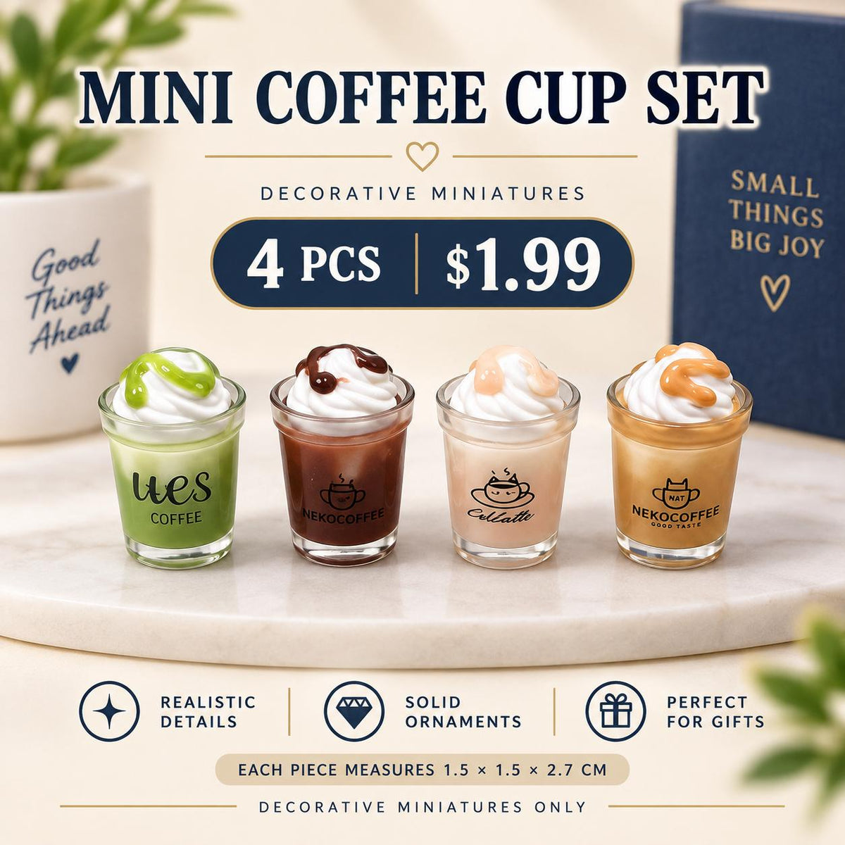 FANJUN-AMTECH Miniature Coffee Cup Models Set - 4 Pieces