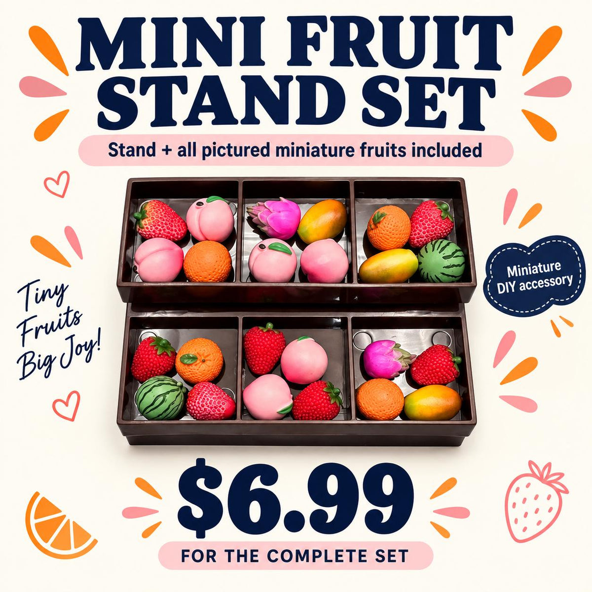 FANJUN-AMTECH Miniature Fruit Display Stand and 24 Fruit Models Set