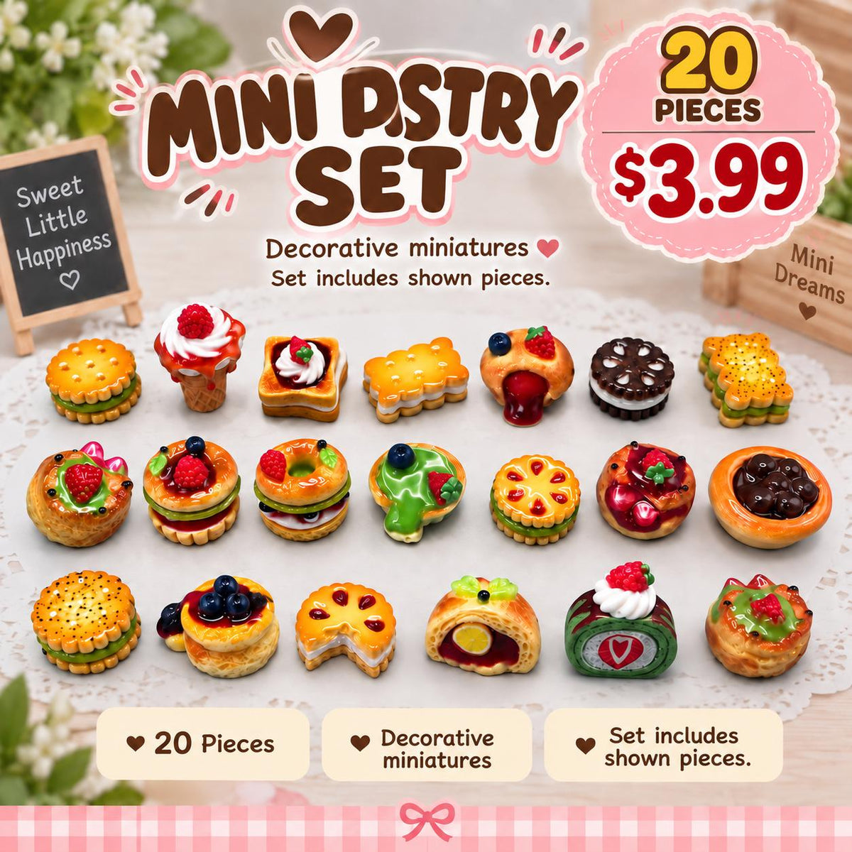 FANJUN-AMTECH Miniature Dessert Models Set - 20 Pieces