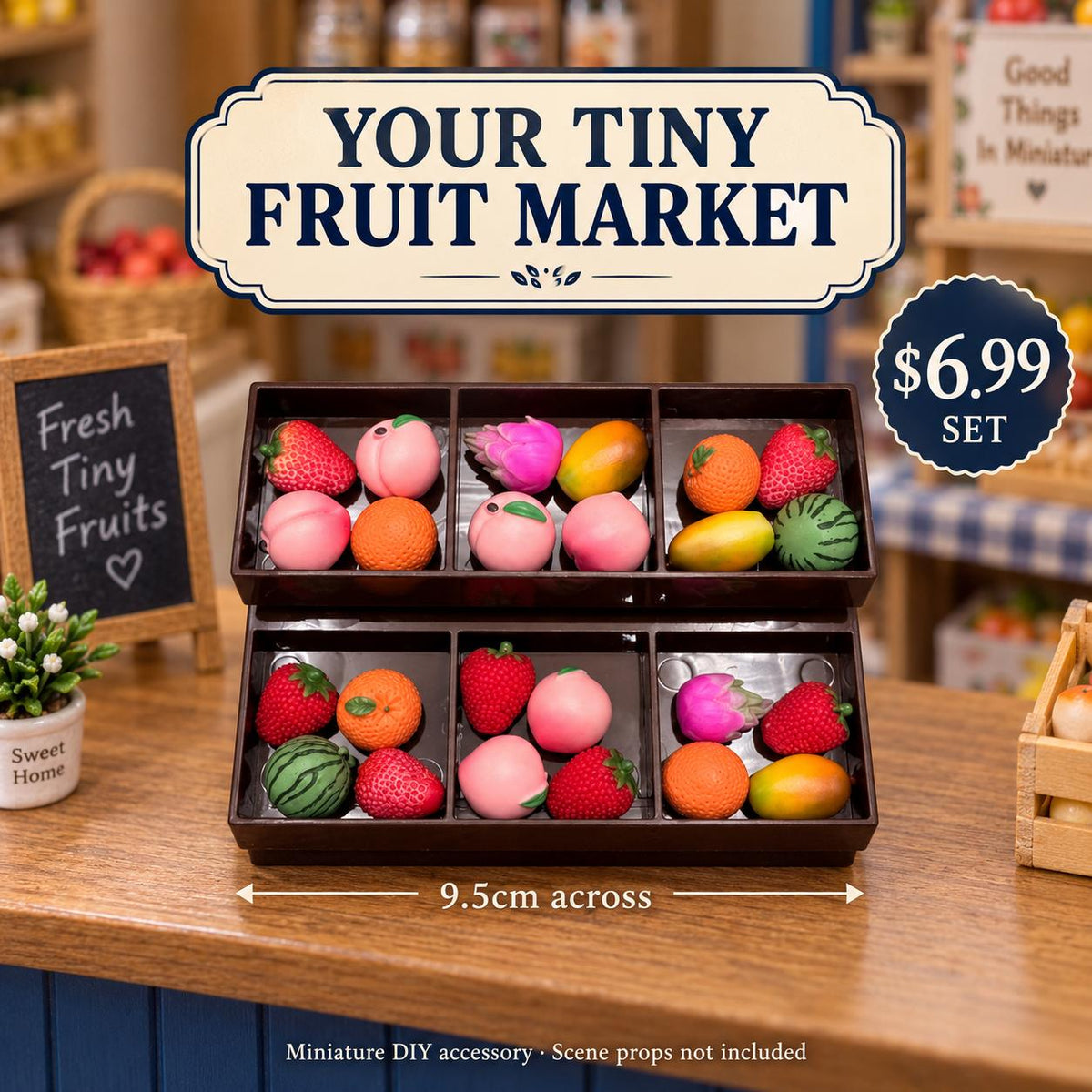 FANJUN-AMTECH Miniature Fruit Display Stand and 24 Fruit Models Set