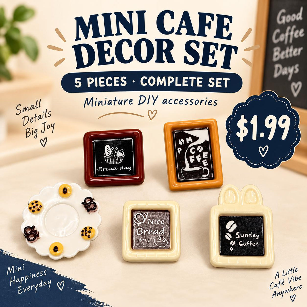 FANJUN-AMTECH Miniature Things 5-Piece Cafe Decorative Accessories Set, Home Decor Statues & Figurines for Home Supplies