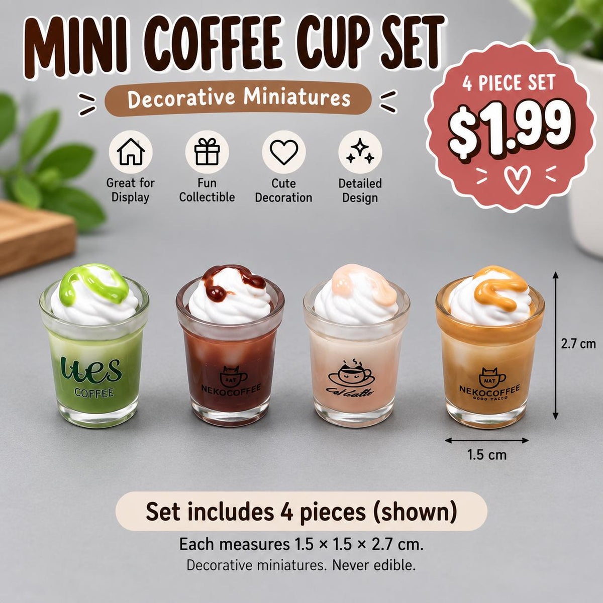 FANJUN-AMTECH Miniature Coffee Cup Models Set - 4 Pieces