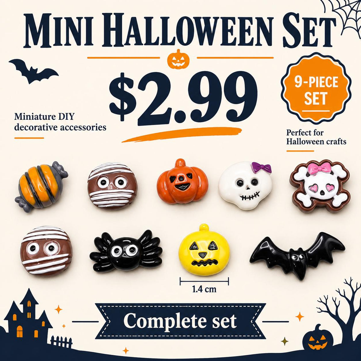 FANJUN-AMTECH Miniature Halloween Decorative Accessories Set - 9 Pieces