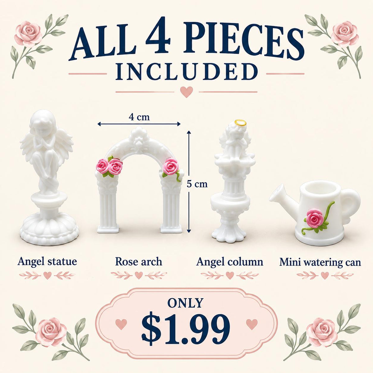 FANJUN-AMTECH Miniature Garden Arch Scene Accessories Set - 4 Pieces