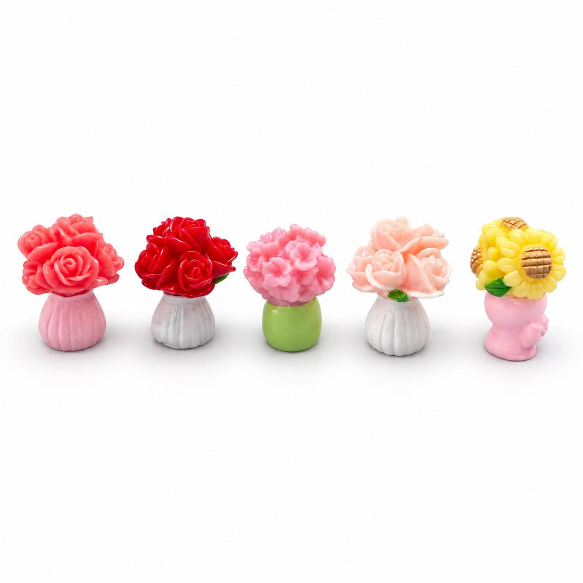 FANJUN-AMTECH 5-Piece 3D Shapes Miniature Vase and Flower Models Set - Home Decor Statues & Figurines for Home Supplies