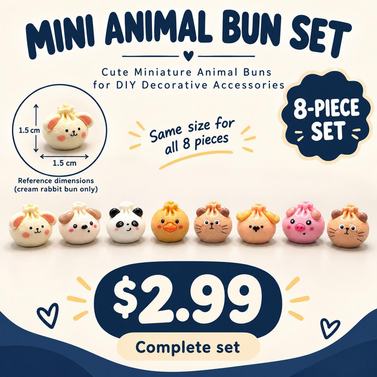 FANJUN-AMTECH Miniature Animal Bun Models Set - 8 Pieces