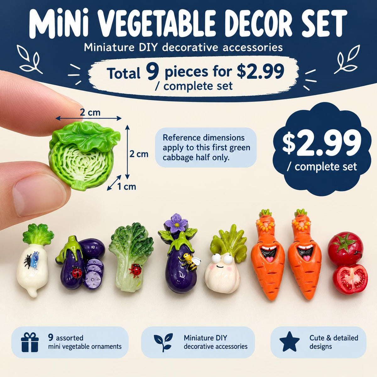 FANJUN-AMTECH Miniature Vegetable Models Set - 9 Pieces