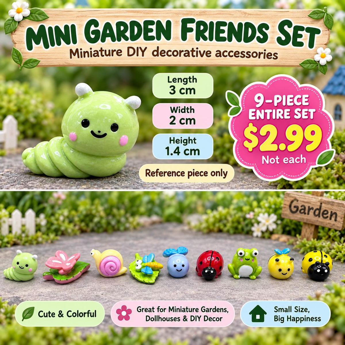 FANJUN-AMTECH 9-Piece 3D Shapes Miniature Garden Companion Figurine Set, Home Decor Statue for Indoor Outdoor Small Garden Accents