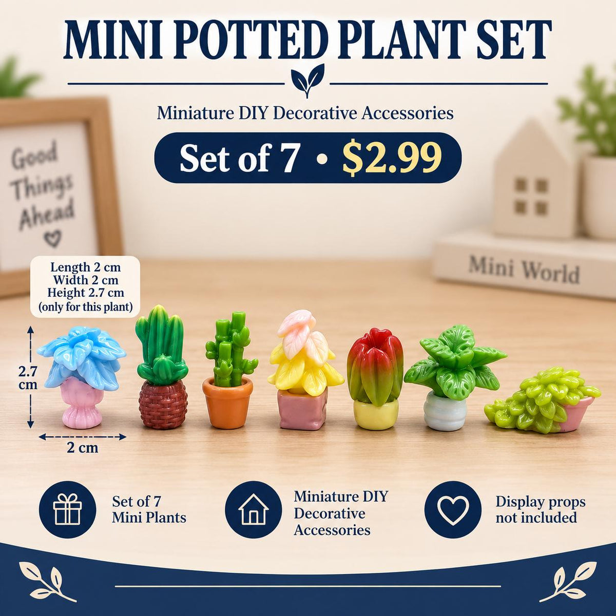FANJUN-AMTECH Miniature Potted Plant Models Set - 7 Pieces