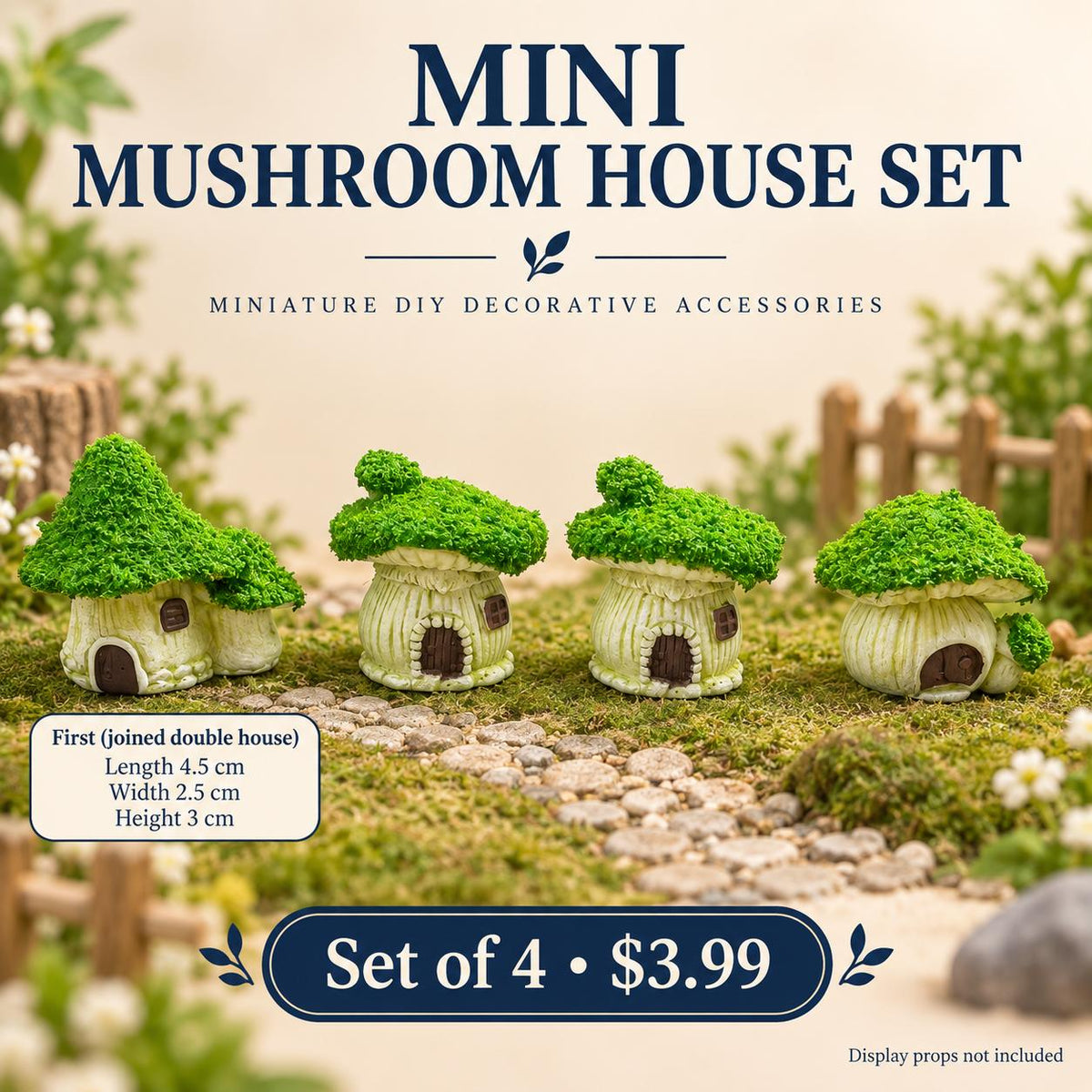 FANJUN-AMTECH Miniature Mushroom House Models Set - 4 Pieces