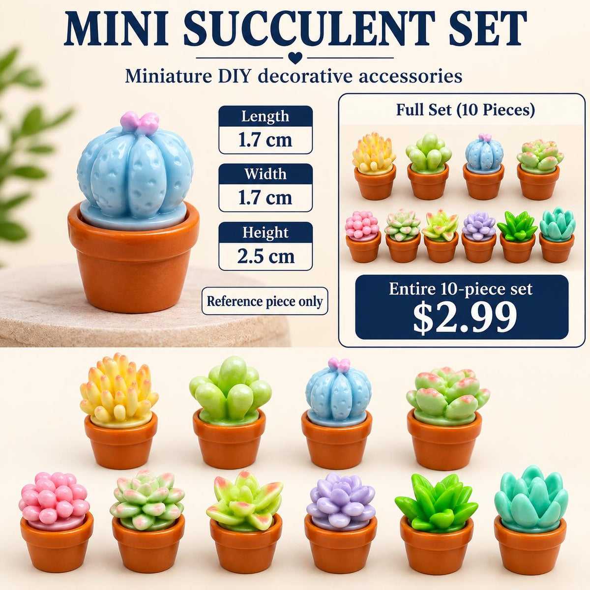 FANJUN-AMTECH Miniature Succulent Plant Models Set - 10 Pieces