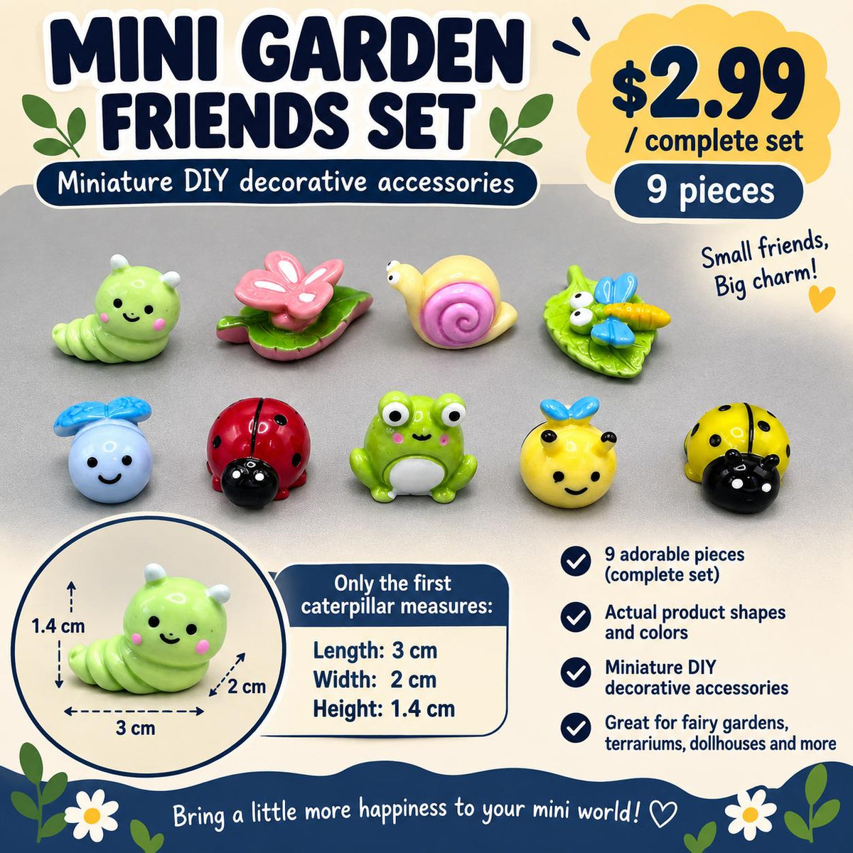 FANJUN-AMTECH 9-Piece 3D Shapes Miniature Garden Companion Figurine Set, Home Decor Statue for Indoor Outdoor Small Garden Accents