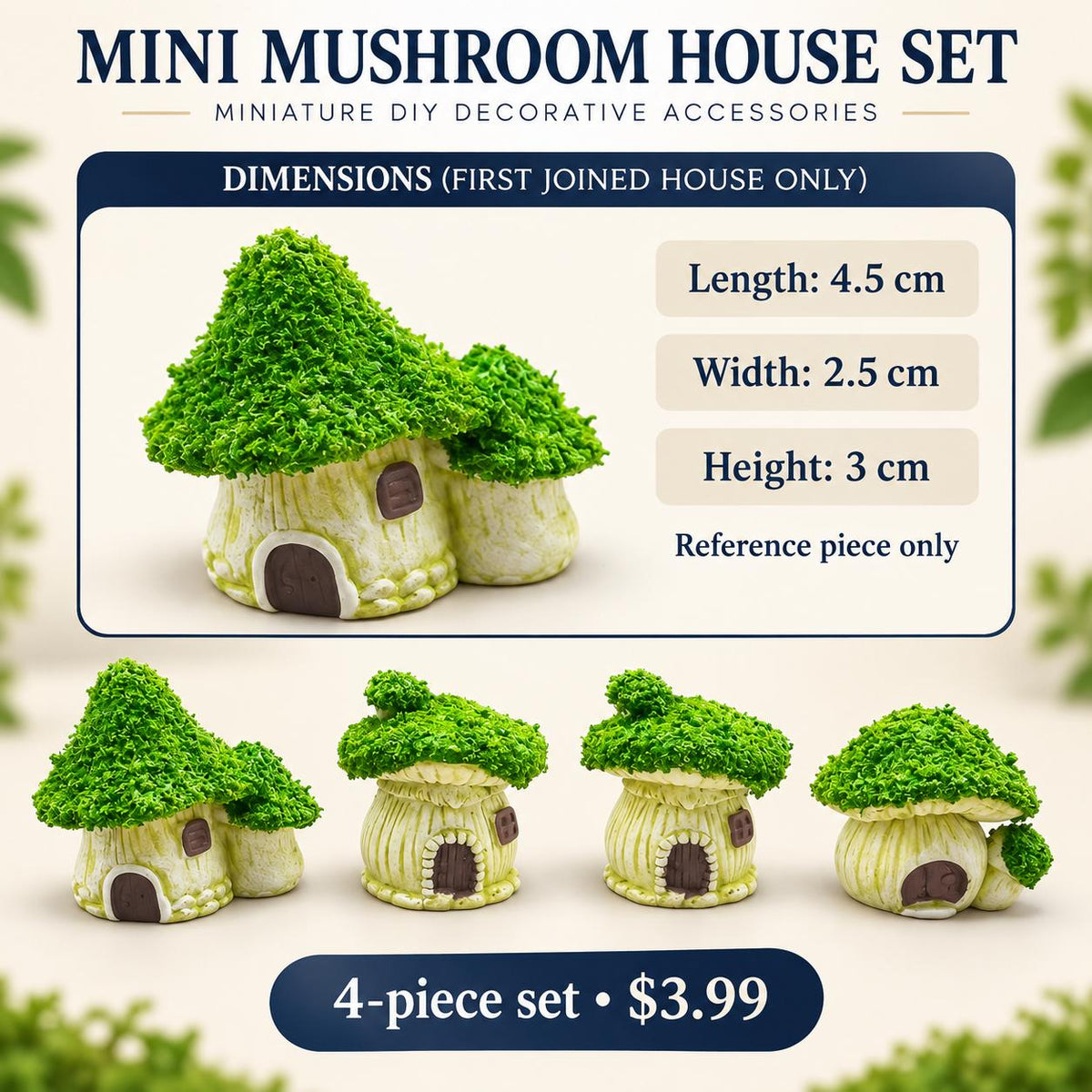FANJUN-AMTECH Miniature Mushroom House Models Set - 4 Pieces